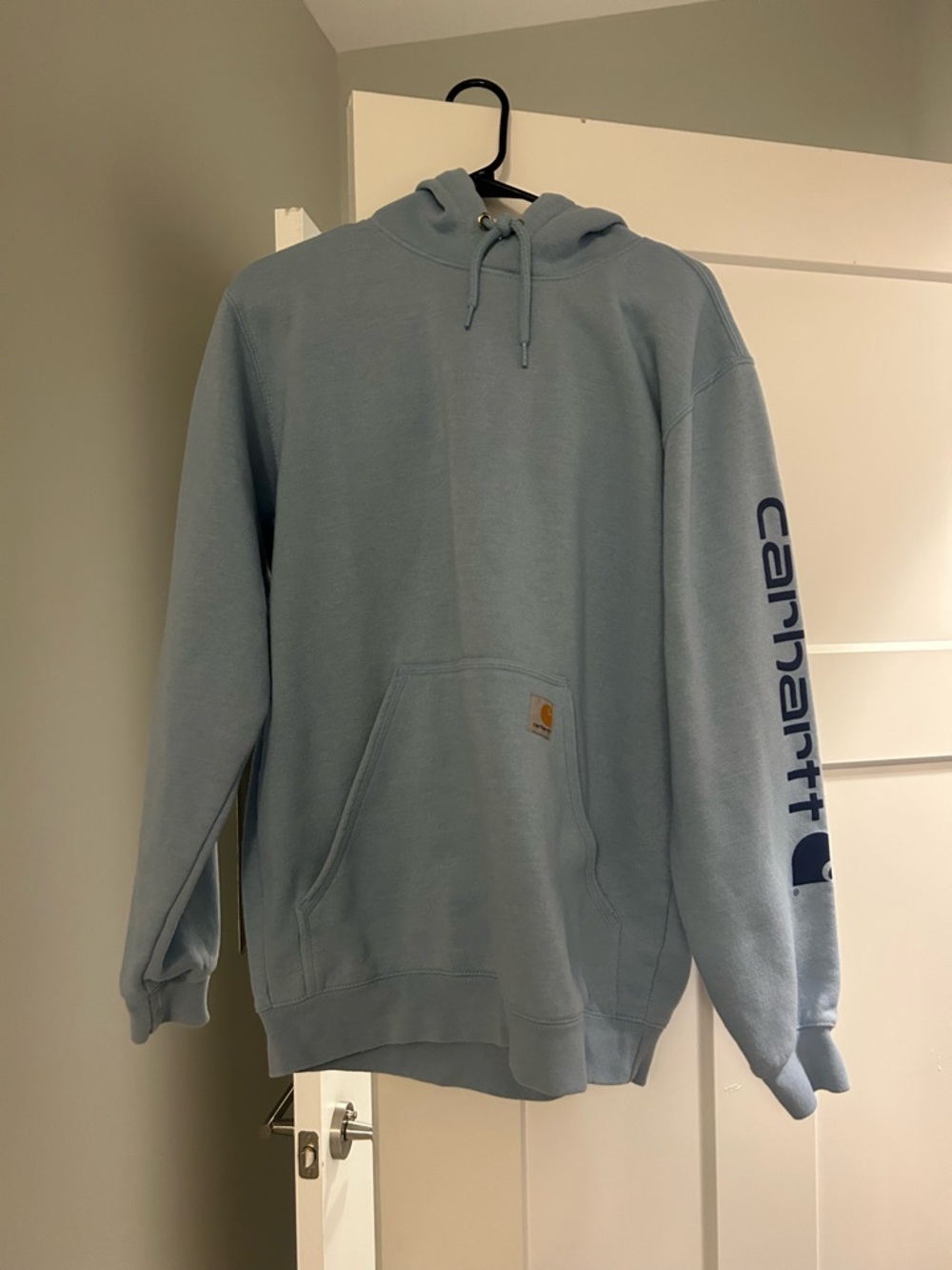 Carhartt Light Blue Pullover Hoodie with Logo Sleeve